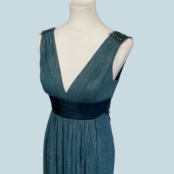 BCBG Maxazria Silk Metallic Teal Elegant Evening Gown size 2 - Picture 11 of 14